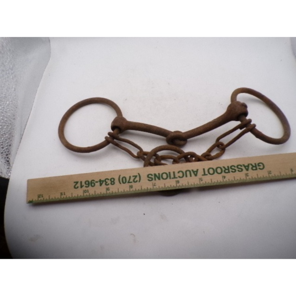 Antique Rusty Iron Snaffle Horse Bit with Chain Primitive Western Ranch Decor - Picture 3 of 3